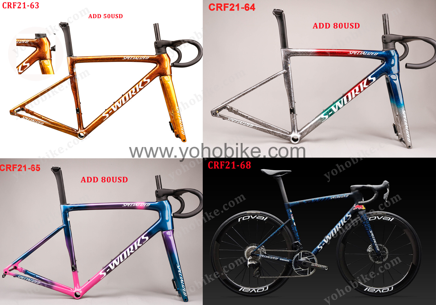 80 Colors 2024 Newest Specialized Tarmac Sl8 Carbon Road Frameset With Handlebar CRF21 Color Catalog